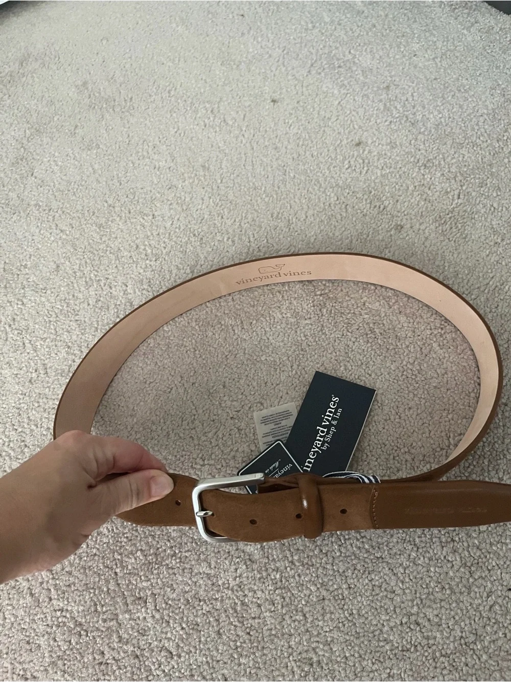 Vineyard Vines Men's Tan Suede and Leather Belt with Silver Buckle
